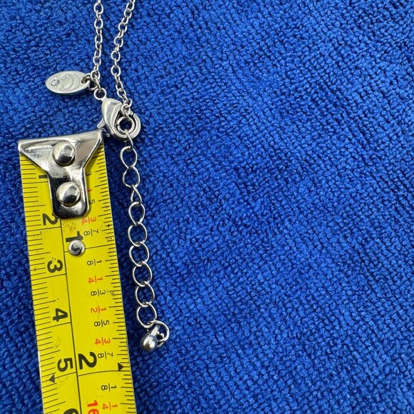 Silver Toned Chain Necklace W/Labradorite Pendant & Rhinestone Accent Chic - Picture 10 of 11